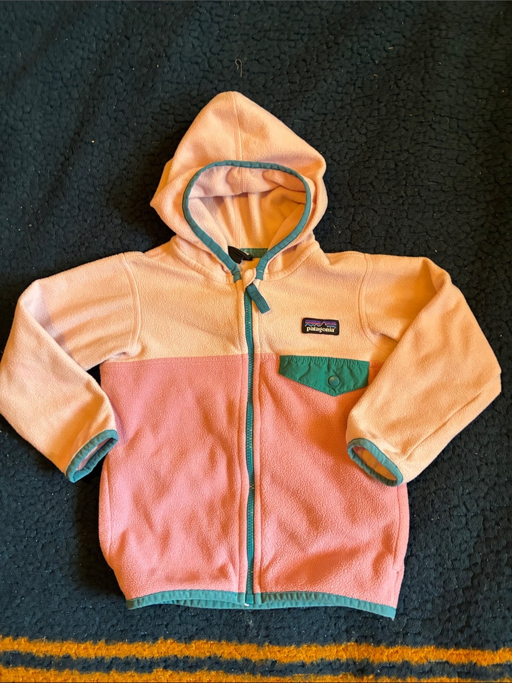 Patagonia Kids Peach & Pink Fleece Hoodie with Teal Trim